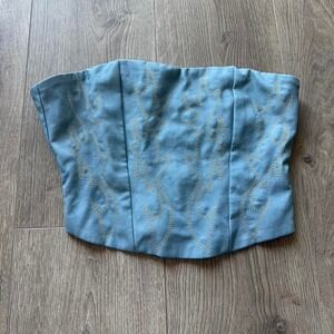 Blue Embellished Strapless Corset Camisole
